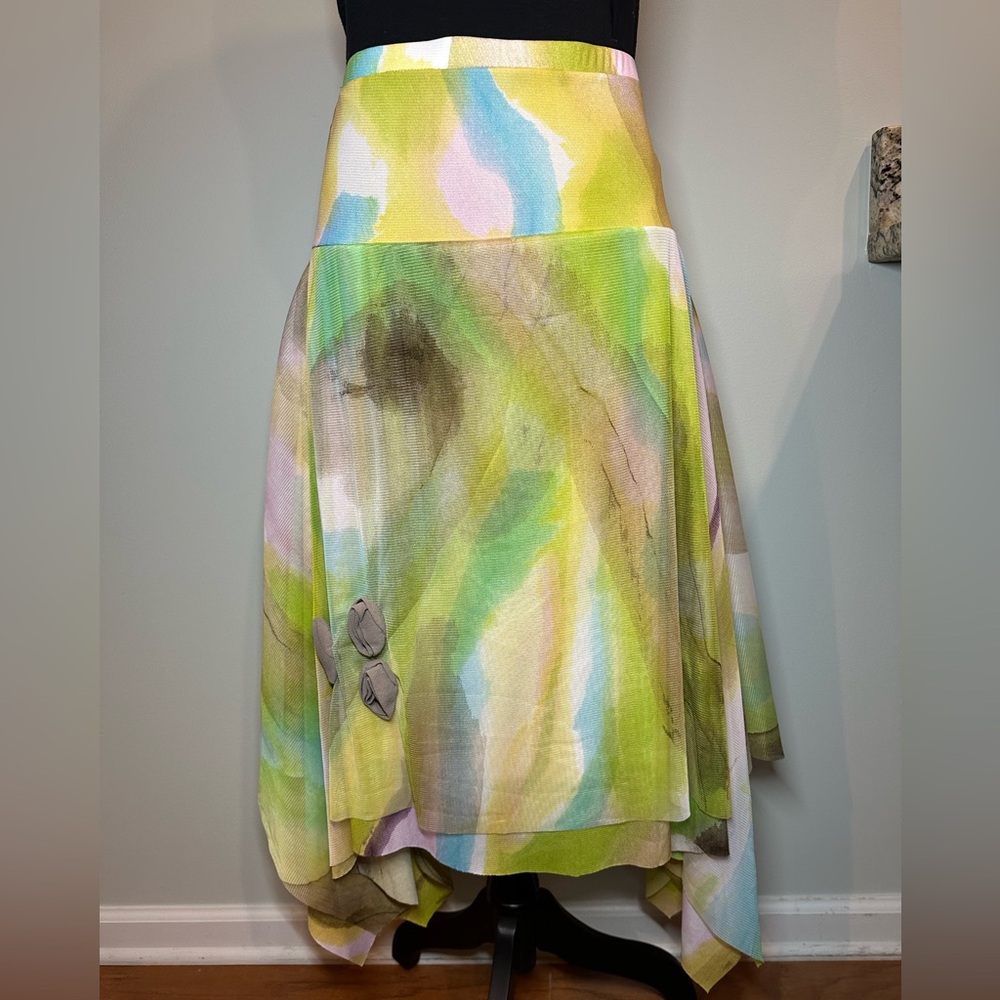 Petit Pois Viviana G Skirt Watercolor Print Abstract Handkerchief Sz 10 #396